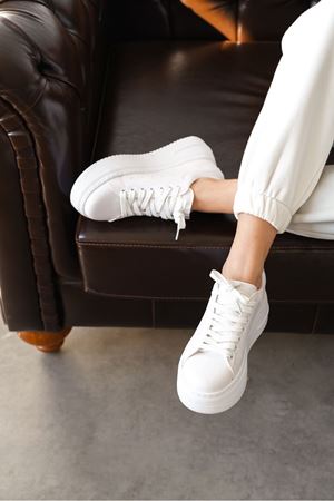 Kadın Lenosa Kalın Taban Spor Ayakkabı - Beyaz