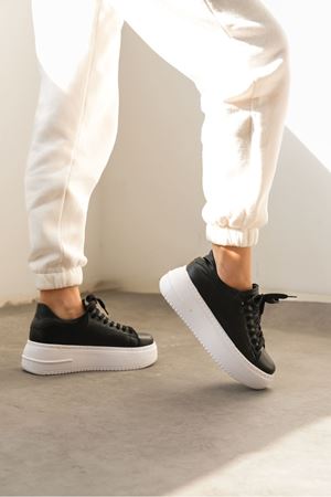 Kadın Lenosa Kalın Taban Spor Ayakkabı - Siyah Beyaz