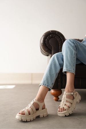 Kadın Mogena Kalın Tabanlı Sandalet - Ten