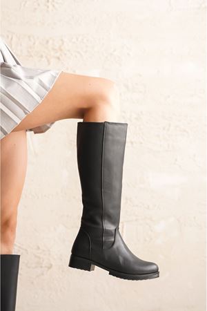 Kadın Derek Düz Tabanlı Çizme - siyah-deri