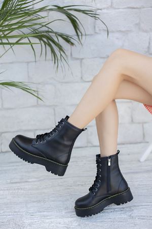 Kadın Martin Kalın Taban  Siyah Bot - Siyah