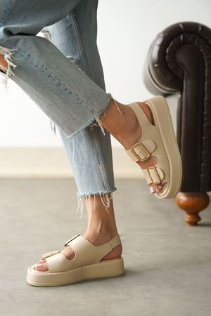 Kadın Zero Tokalı Kalın Tabanlı  Sandalet - Ten