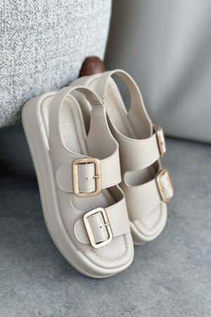 Kadın Zero Tokalı Kalın Tabanlı  Sandalet - Ten