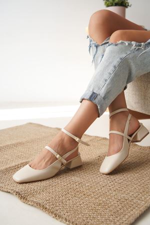 Kadın Kelvin Kısa Topuklu Ayakkabı - Ten Deri