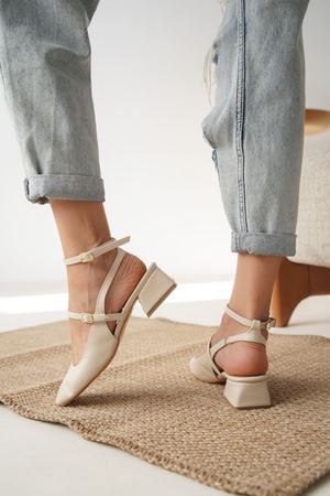 Kadın Kelvin Kısa Topuklu Ayakkabı - Ten Deri