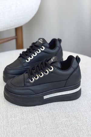 Kadın Maxi Gizli Dolgu Topuklu Spor Ayakkabı - Siyah-Düz