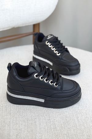 Kadın Maxi Gizli Dolgu Topuklu Spor Ayakkabı - Siyah-Düz