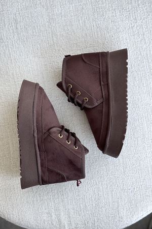 Kadın Pastor Kürklü Kısa Bot - Kahve-Süet