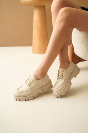 Kadın Nuno BağcıklI Loafer Ayakkabı - Ten Deri