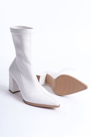 Kadın Cooper Kalın Topuklu Streç Bot - Beyaz