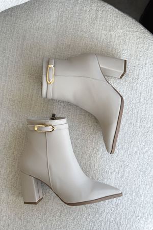 Kadın London Kalın Topuklu Tokalı Bot - Ten Deri