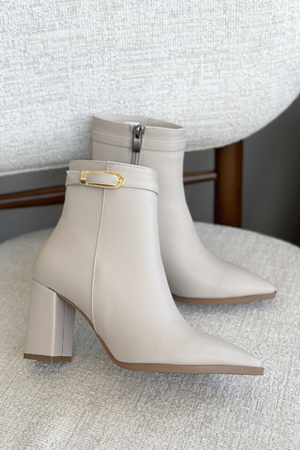 Kadın London Kalın Topuklu Tokalı Bot - Ten Deri