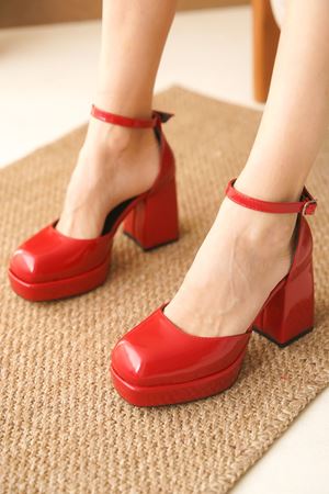 Kadın Gander Platformlu Topuklu Ayakkabı - Kırmızı-Rugan