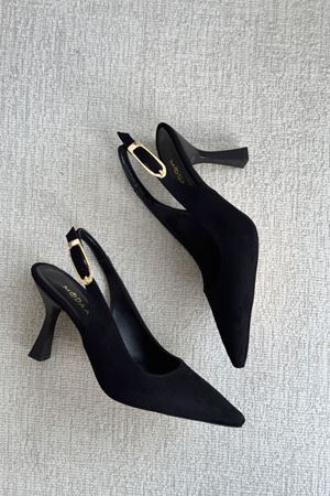 Kadın Ovis Sivri Topuklu Ayakkabı - Siyah Süet