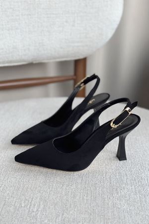 Kadın Ovis Sivri Topuklu Ayakkabı - Siyah Süet