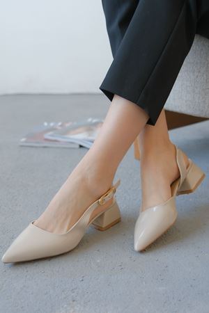 Kadın Efect Tokalı Kısa Topuklu Ayakkabı - Ten-Rugan