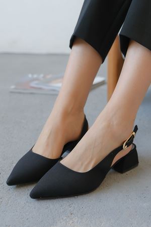 Kadın Efect Tokalı Kısa Topuklu Ayakkabı - Mat-Siyah