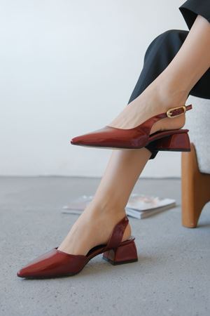 Kadın Efect Tokalı Kısa Topuklu Ayakkabı - Bordo-Rugan