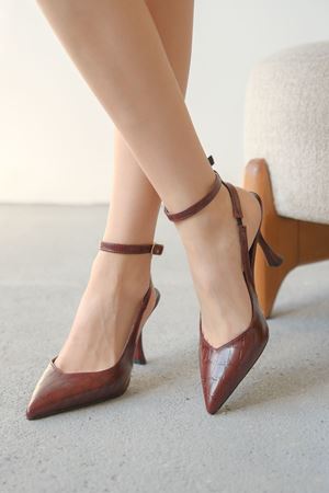 Kadın Montana İnce Topuklu Ayakkabı - Bordo-Kroko