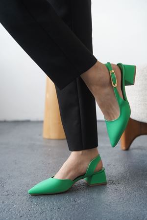 Kadın Efect Tokalı Kısa Topuklu Ayakkabı - Mat-Yeşil