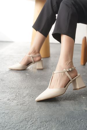 Kadın Center Kalın Topuklu Ayakkabı - Ten Deri