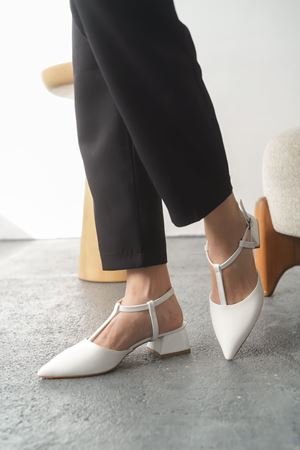 Kadın Moment Kısa Topuku Ayakkabı - Beyaz-Rugan