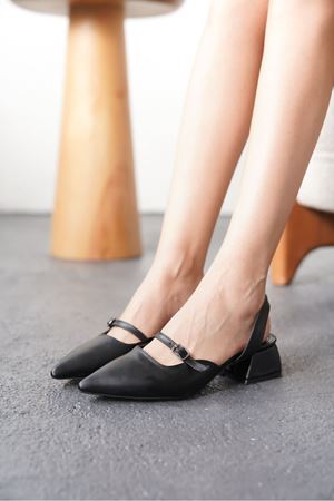 Kadın Juan Tokalı Kısa Topuklu Ayakkabı - siyah-deri