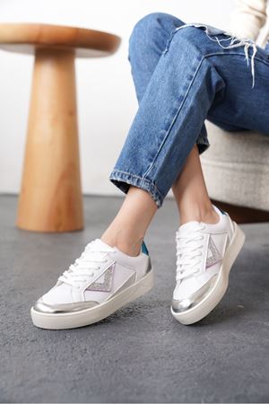 Kadın Mambo Spor Ayakkabı - Beyaz-Gümüş