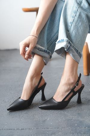 Kadın Barbos Topuklu Ayakkabı - siyah-deri