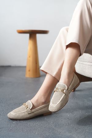 Kadın Celtic Tokalı Düz Babet - Ten Süet