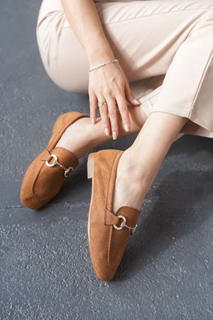 Kadın Nicol Tokalı Düz Babet - Taba Süet