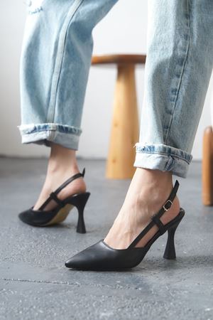 Kadın Barbos Topuklu Ayakkabı - siyah-deri