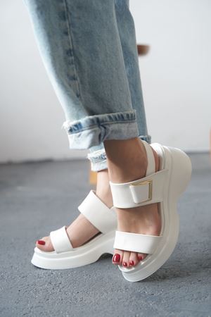 Kadın Lizbon Kalın Tabanlı Sandalet - Beyaz