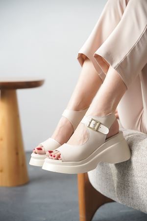 Kadın Alex Kalın Tabanlı Sandalet - Ten Deri