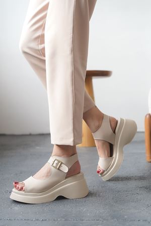 Kadın Alex Kalın Tabanlı Sandalet - Ten Deri