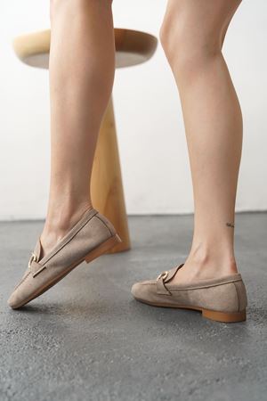 Kadın Nicol Tokalı Düz Babet - Ten Süet