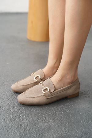 Kadın Nicol Tokalı Düz Babet - Ten Süet