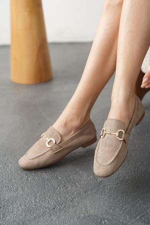 Kadın Nicol Tokalı Düz Babet - Ten Süet