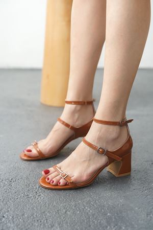 Kadın Cobes Kısa Topuklu Ayakkabı - Kahve-Rugan