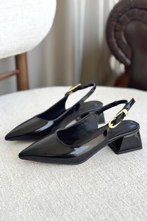 Kadın Mely Tokalı Kısa Topuklu Ayakkabı - siyah-rugan