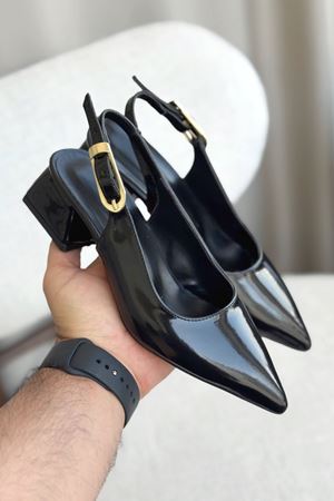 Kadın Mely Tokalı Kısa Topuklu Ayakkabı - siyah-rugan