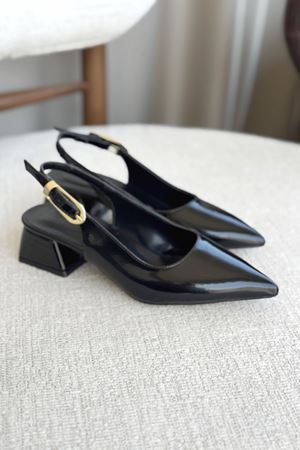 Kadın Mely Tokalı Kısa Topuklu Ayakkabı - siyah-rugan