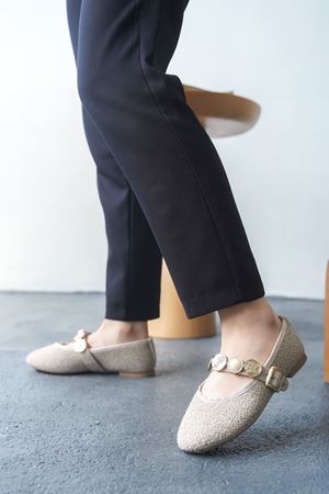 Kadın Venily Pullu Düz Babet - Ten