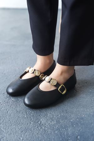 Kadın Venily Pullu Düz Babet - siyah-deri