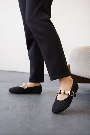 Kadın Venily Pullu Düz Babet - Siyah