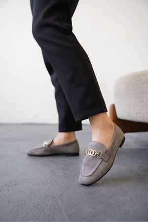 Kadın Nicol Tokalı Düz Babet - Gri