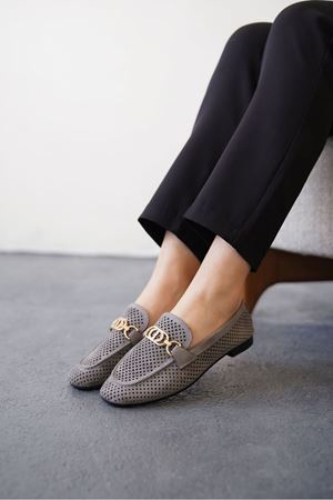 Kadın Celtic Tokalı Düz Babet - Gri