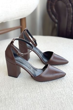 Kadın Celar Mat Deri Topuklu Ayakkabı - Kahve-Deri