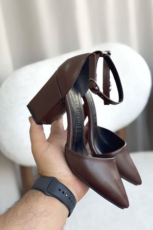 Kadın Celar Mat Deri Topuklu Ayakkabı - Kahve-Deri