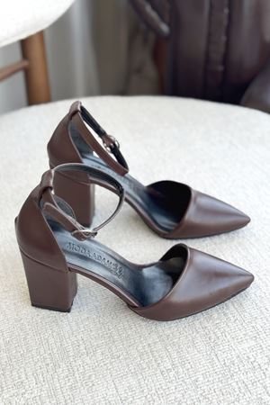 Kadın Celar Mat Deri Topuklu Ayakkabı - Kahve-Deri